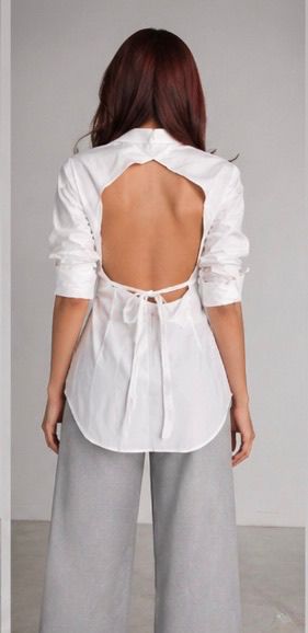 White Open Back Tie-Up Shirt for Women