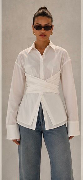 White Wrap Corset Style Shirt for Women