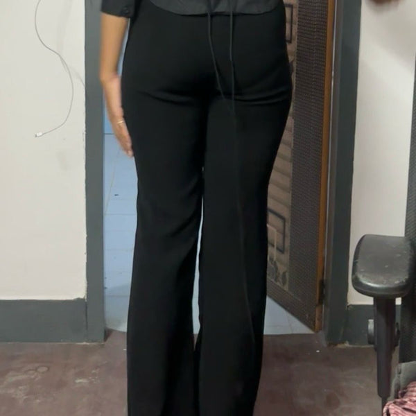 Women's Classic High-Waisted Black Flared Bottoms | Elegant Bootcut Office Pants