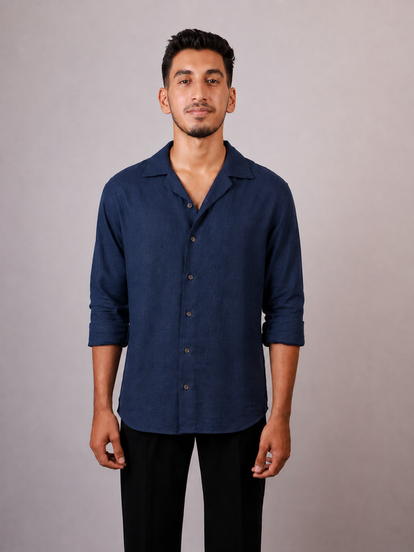 Navy Blue Linen Shirt