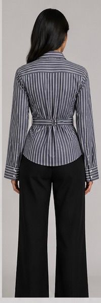 Women's Grey Striped Wrap Tie Shirt